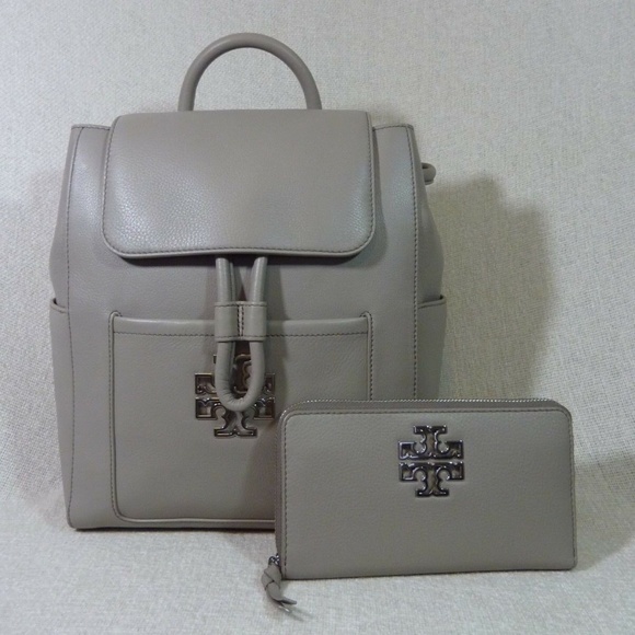 NEW Tory Burch Britten Gray Leather Backpack + Britten Continental Wallet main image 16